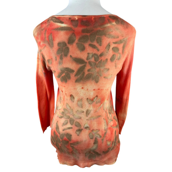Marika Charles Orange Floral Semi Sheer Long Sleeve Top Women's Size 3 or Large? - Picture 6 of 11
